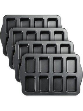 Yinder 4 Pcs Non Stick Mini Loaf Pan, Carbon Steel Baking Bread Pan, 8 Cavity